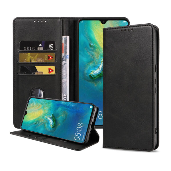 Huawei Mate 20 leren hoesje met pasjeshouder en magnetische sluiting zwart