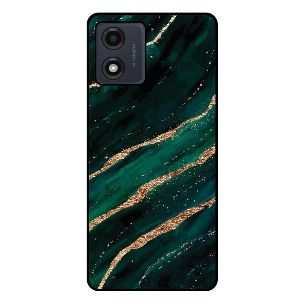 Motorola Moto E13 telefoonhoesje met groen goud marmer opdruk