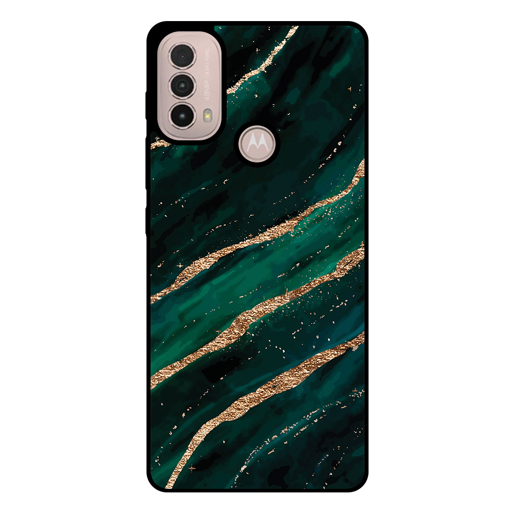 Motorola Moto E30 - E40 telefoonhoesje met groen goud marmer opdruk