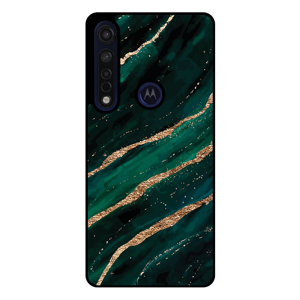 Motorola Moto G8 Plus telefoonhoesje met groen goud marmer opdruk