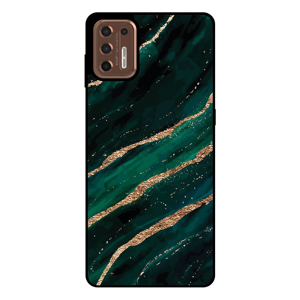 Motorola Moto G9 Plus telefoonhoesje met groen goud marmer opdruk