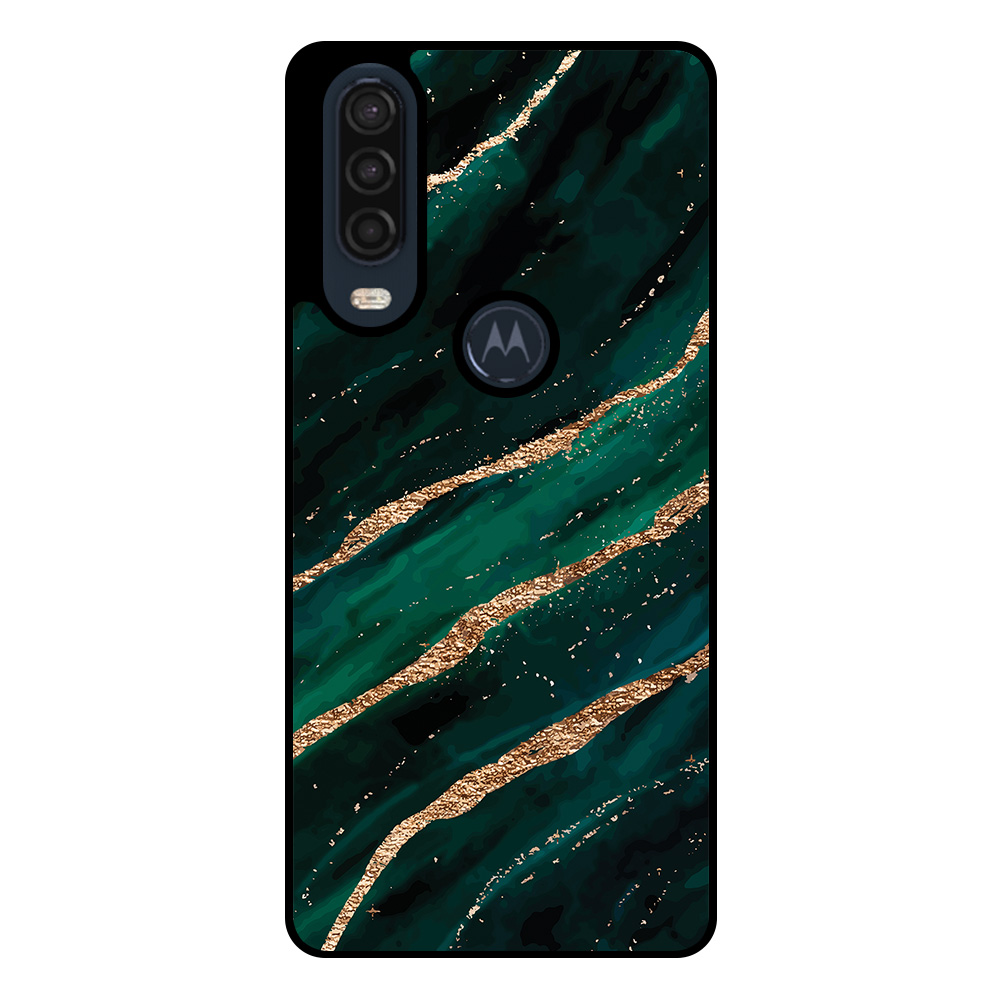 Motorola One Action telefoonhoesje met groen goud marmer opdruk