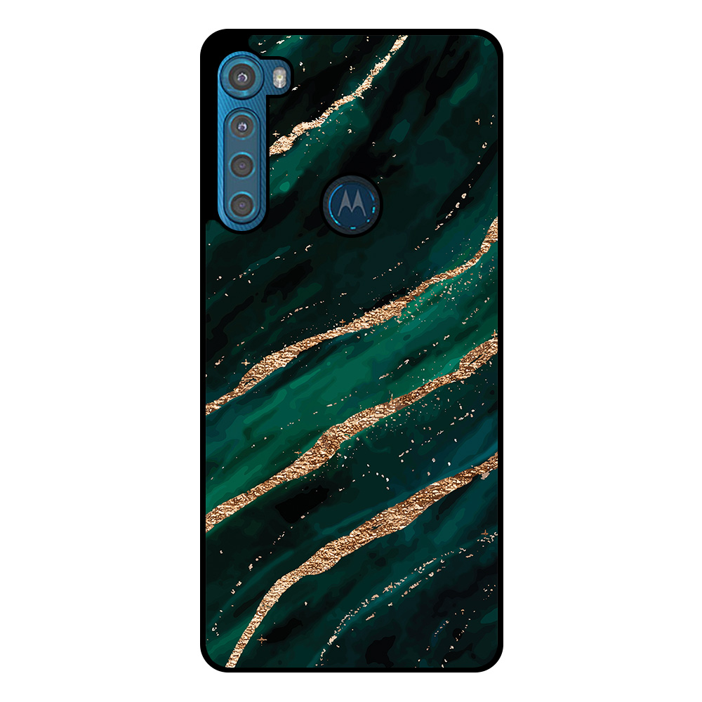 Motorola One Fushion Plus telefoonhoesje met groen goud marmer opdruk