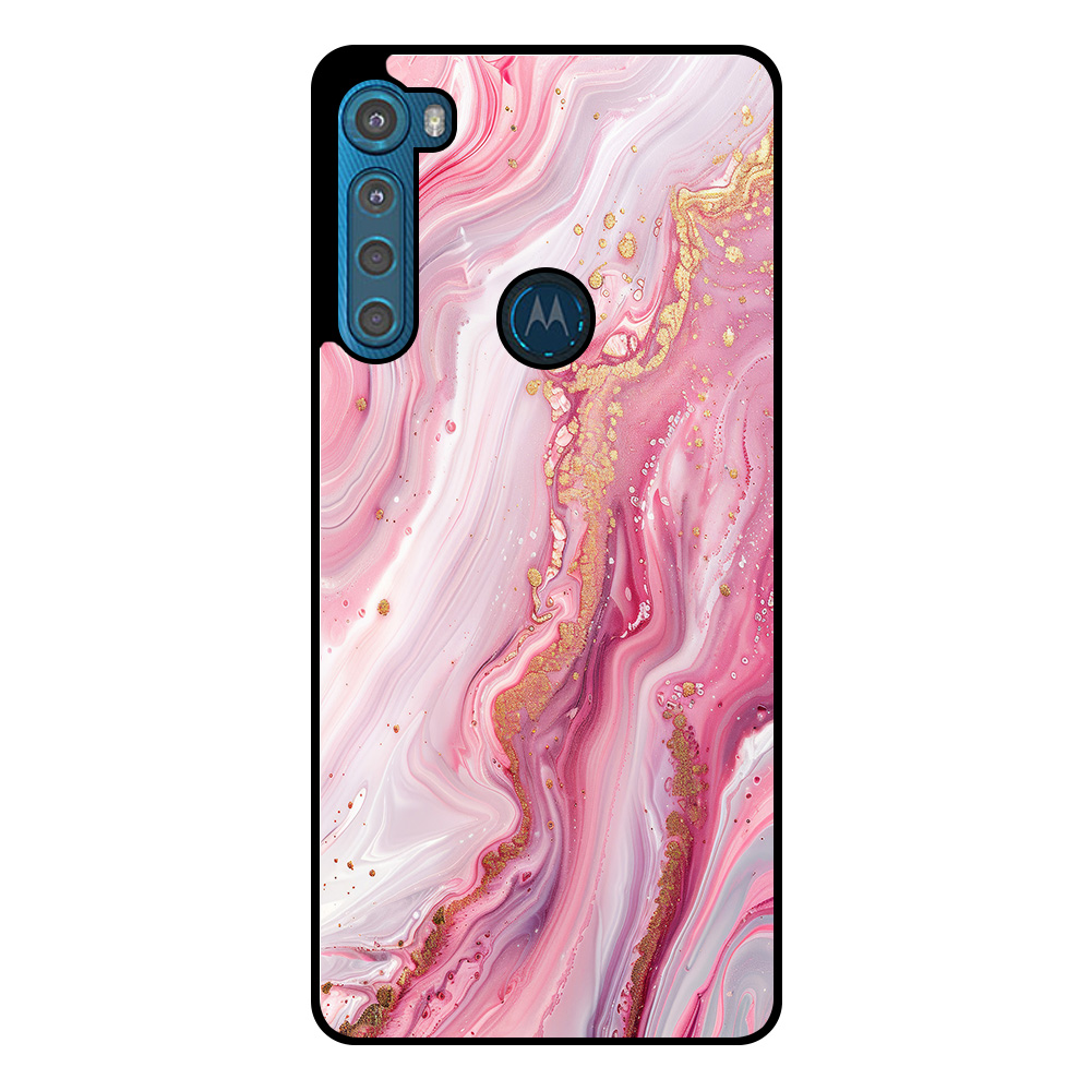 Motorola One Fushion Plus telefoonhoesje met roze marmer opdruk