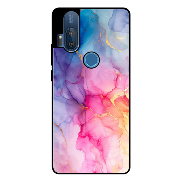 Motorola One Hyper telefoonhoesje met regenboog marmer opdruk