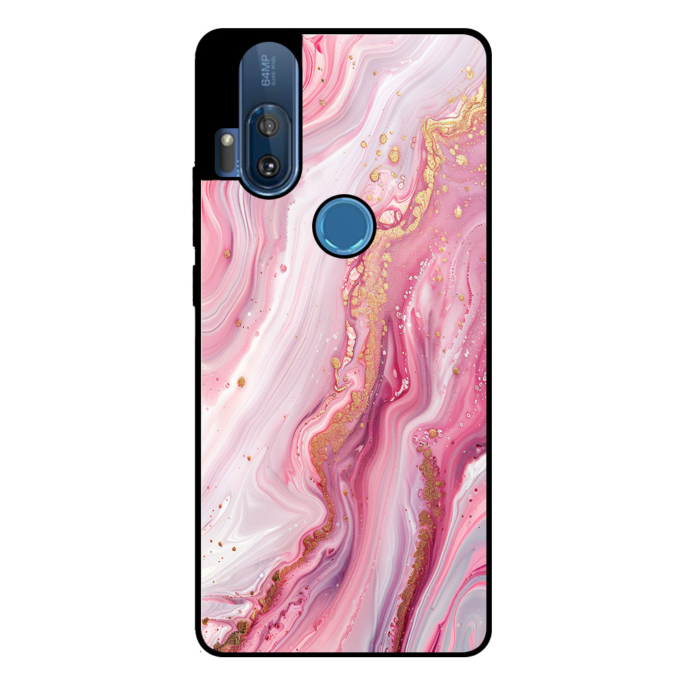 Motorola One Hyper telefoonhoesje met roze marmer opdruk