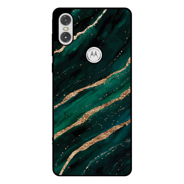 Motorola One P30 Play telefoonhoesje met groen goud marmer opdruk