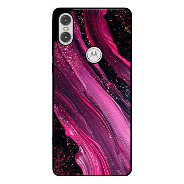 Motorola One P30 Play telefoonhoesje met paars roze marmer opdruk