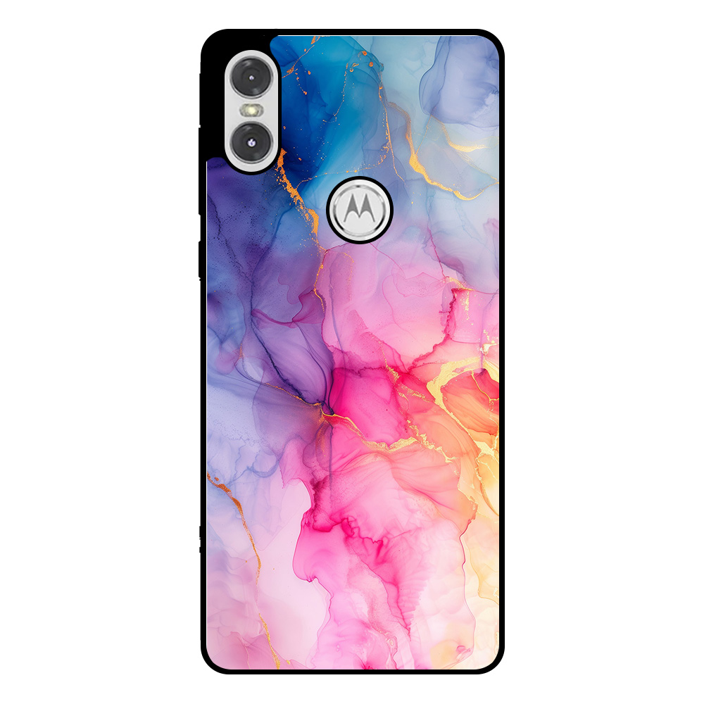 Motorola One P30 Play telefoonhoesje met regenboog marmer opdruk