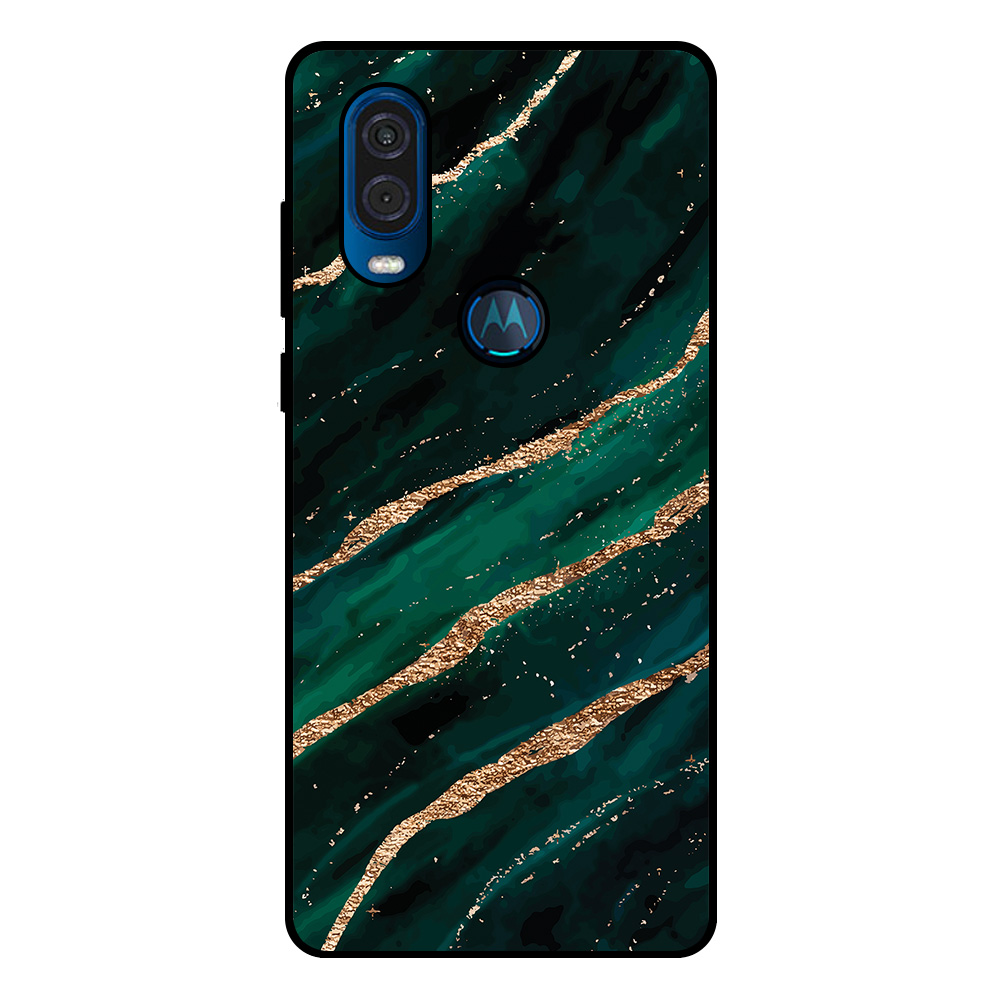 Motorola One Vision telefoonhoesje met groen goud marmer opdruk