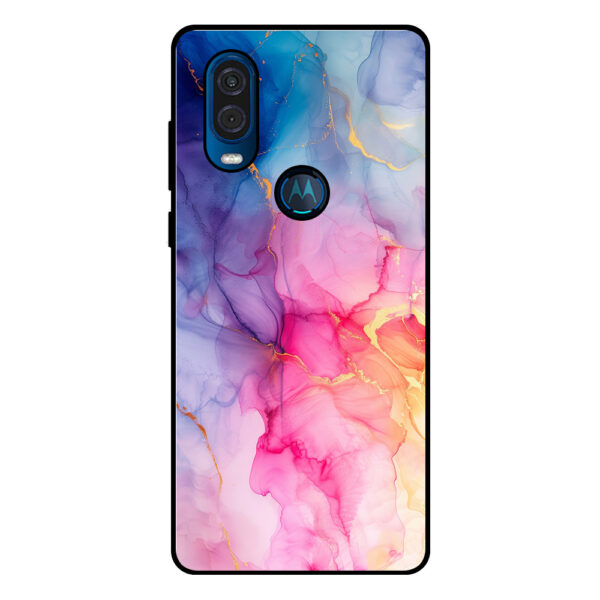 Motorola One Vision telefoonhoesje met regenboog marmer opdruk