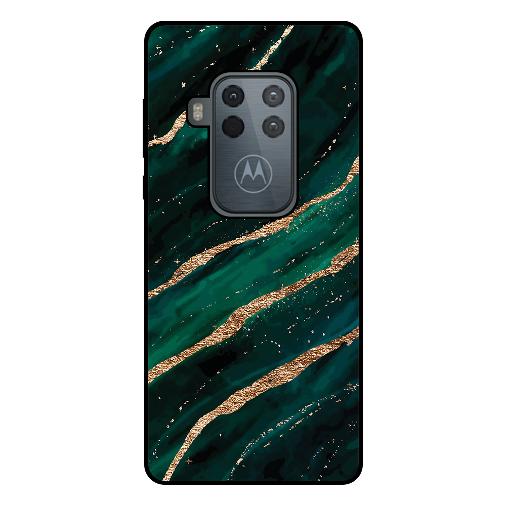 Motorola One Zoom telefoonhoesje met groen goud marmer opdruk