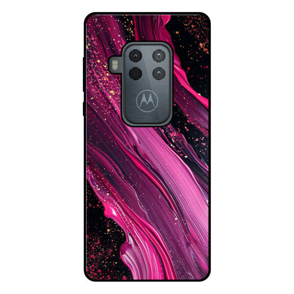 Motorola One Zoom telefoonhoesje met paars roze marmer opdruk