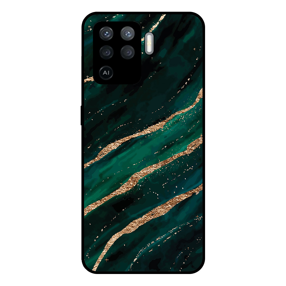 Oppo A94 4G-Reno5 Lite telefoonhoesje met groen goud marmer opdruk