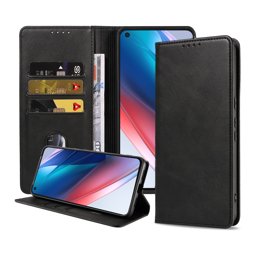 Oppo Find X3 Lite leren hoesje met pasjeshouder en magnetische sluiting zwart