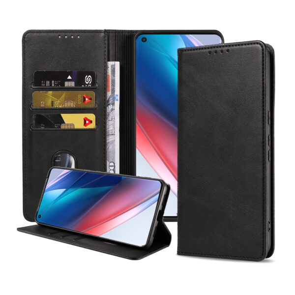 Oppo Find X3 Neo leren hoesje met pasjeshouder en magnetische sluiting zwart