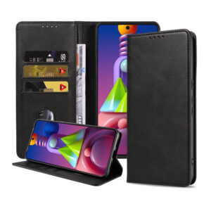 Samsung Galaxy M51 leren hoesje met pasjeshouder en magnetische sluiting zwart