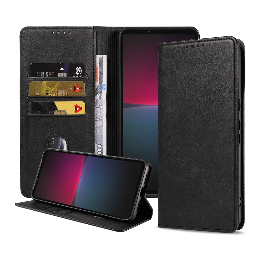 Sony Xperia 10 lV leren hoesje met pasjeshouder en magnetische sluiting zwart