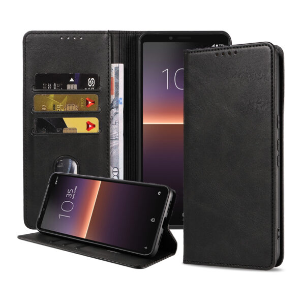 Sony Xperia 10 ll leren hoesje met pasjeshouder en magnetische sluiting zwart