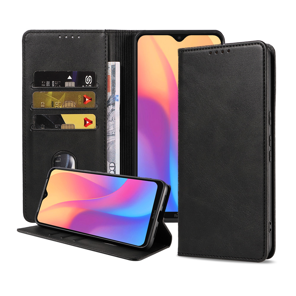 Xiaomi Redmi 8A leren hoesje met pasjeshouder en magnetische sluiting zwart