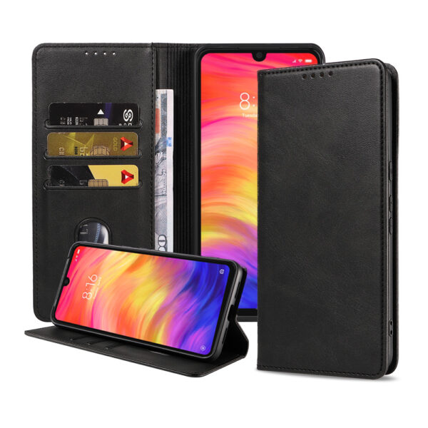 Xiaomi Redmi Note 7 leren hoesje met pasjeshouder en magnetische sluiting zwart