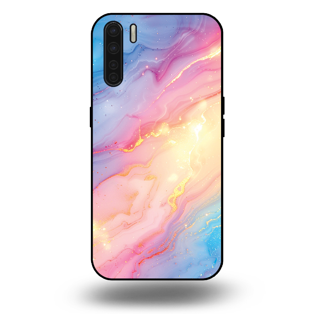 Telefoonhoesje voor Oppo A91 met regenboog glitter marmer opdruk