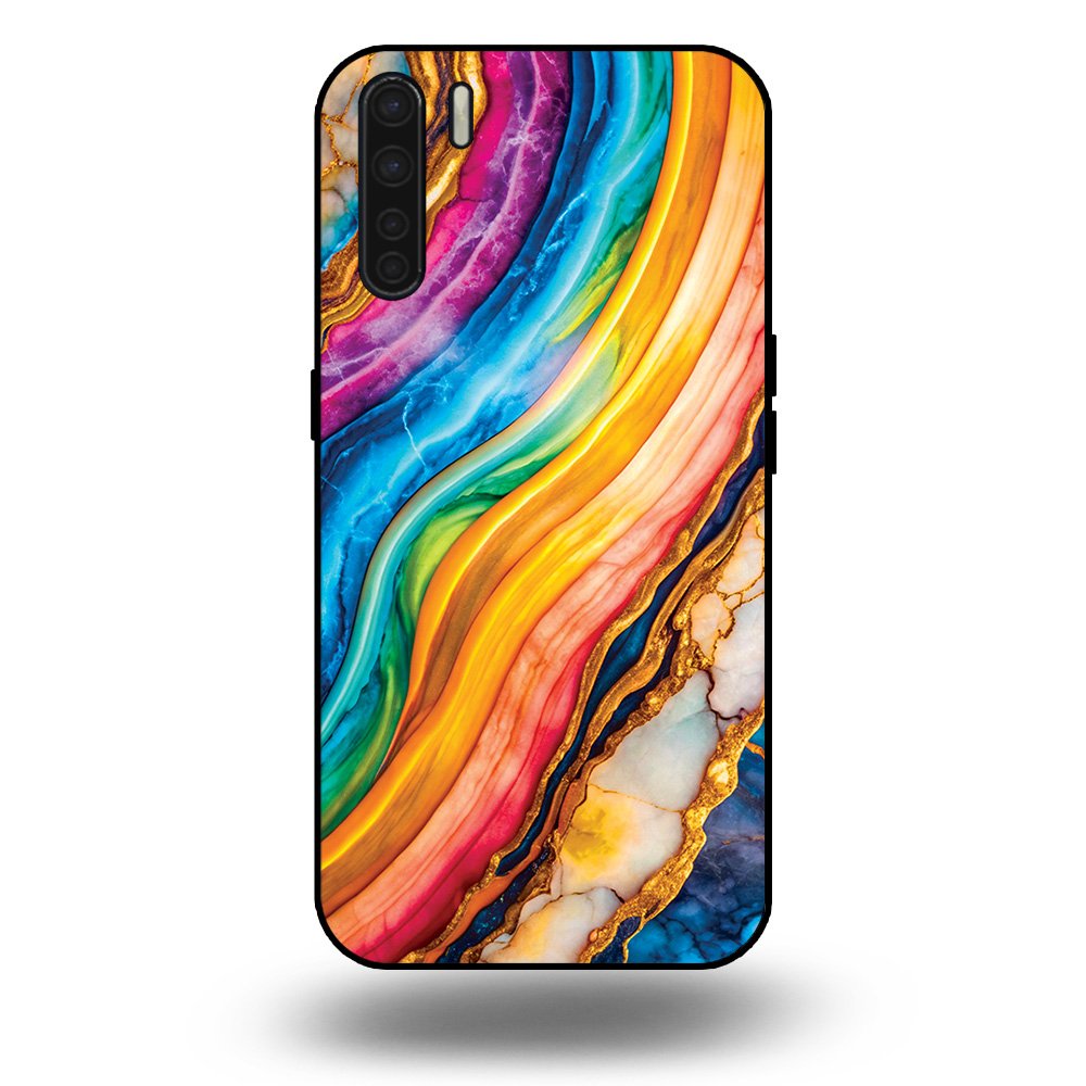 Telefoonhoesje voor Oppo A91 met regenboog goud marmer opdruk