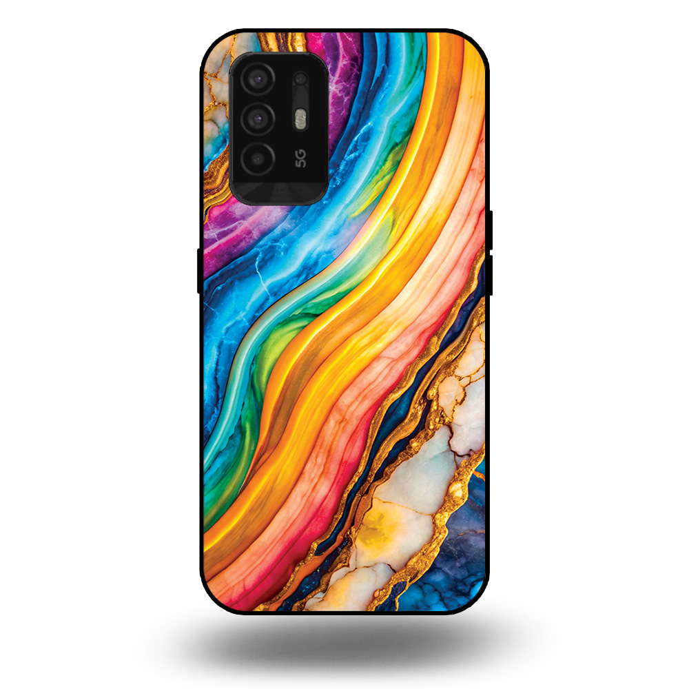 Telefoonhoesje voor Oppo A94 5G met regenboog goud marmer opdruk