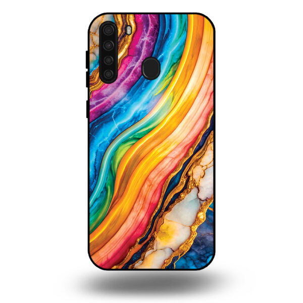 Telefoonhoesje voor Samsung Galaxy A21 met regenboog goud marmer opdruk