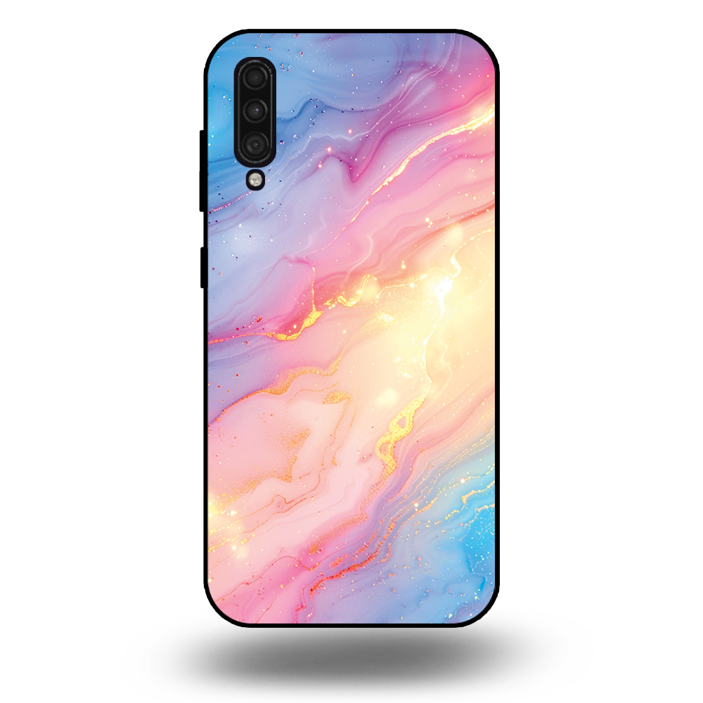 Telefoonhoesje voor Samsung Galaxy A30s met regenboog glitter marmer opdruk