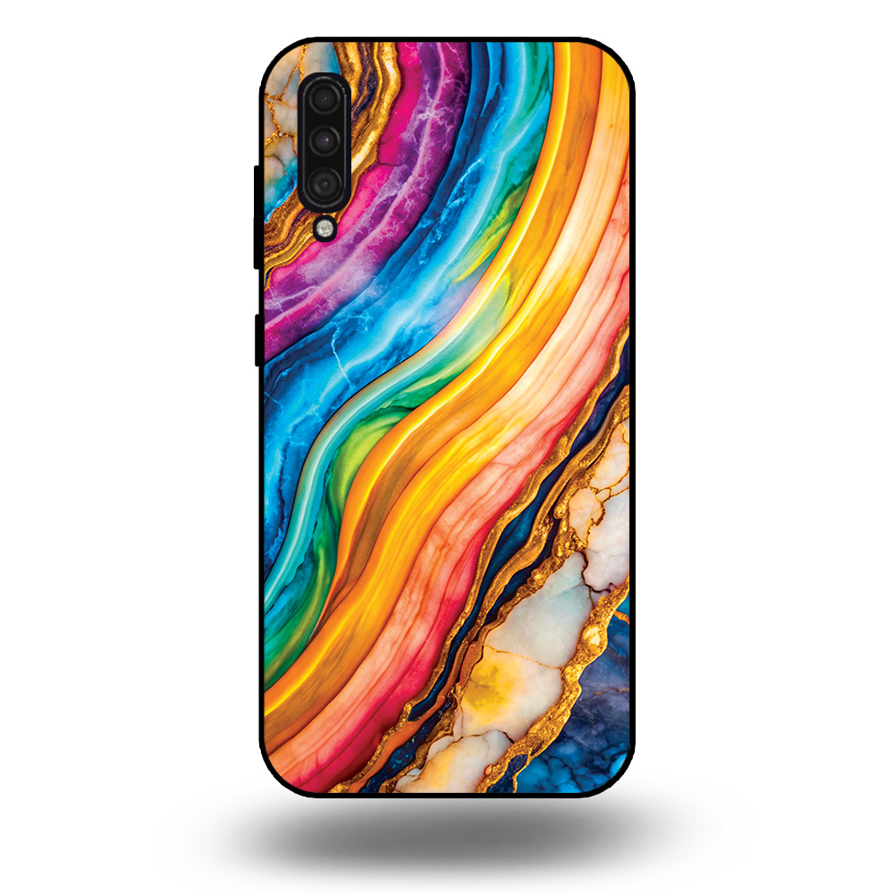 Telefoonhoesje voor Samsung Galaxy A30s met regenboog goud marmer opdruk