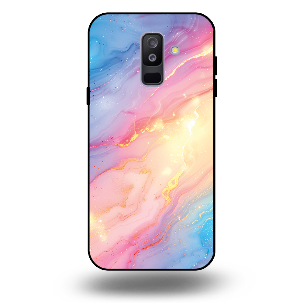 Telefoonhoesje voor Samsung Galaxy A6+ 2018 met regenboog glitter marmer opdruk