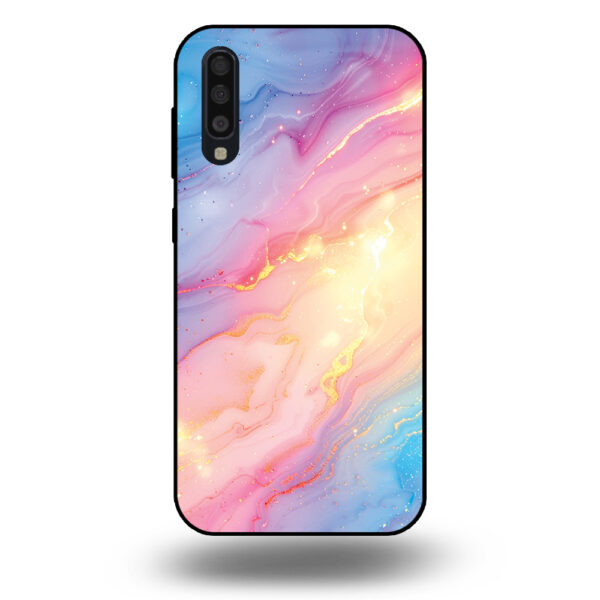 Telefoonhoesje voor Samsung Galaxy A70s met regenboog glitter marmer opdruk