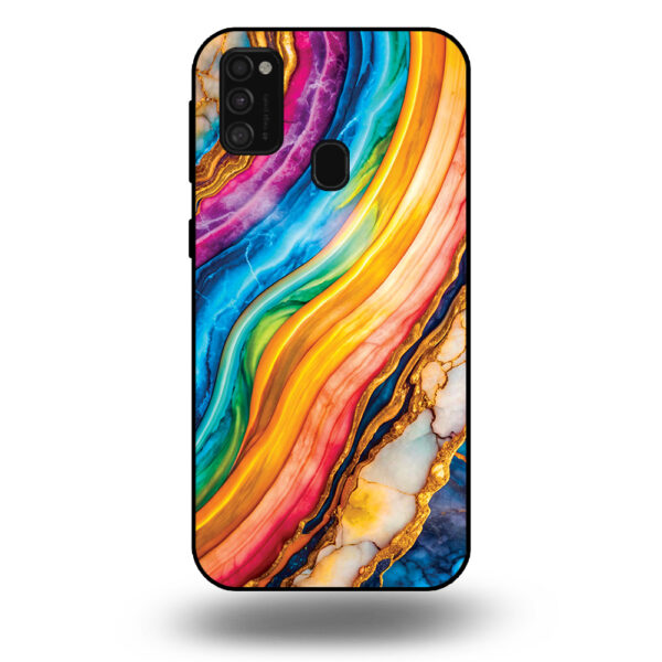 Telefoonhoesje voor Samsung Galaxy M21 met regenboog goud marmer opdruk