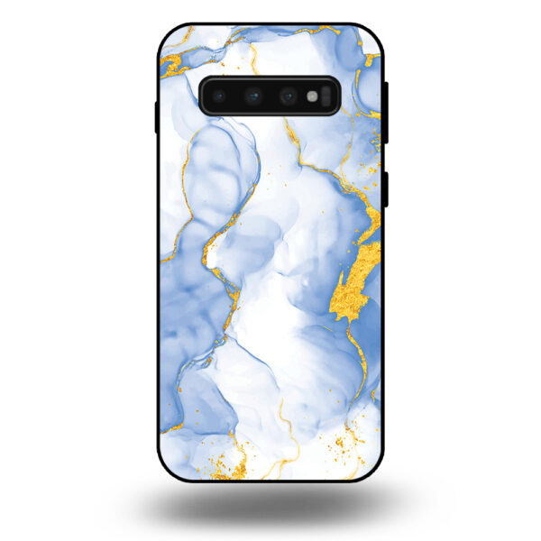 Telefoonhoesje voor Samsung Galaxy S10 met lichtblauw goud marmer opdruk