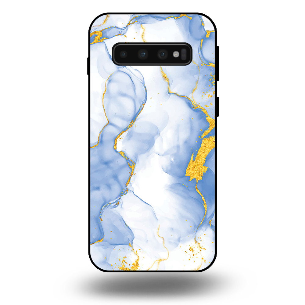 Telefoonhoesje voor Samsung Galaxy S10 met lichtblauw goud marmer opdruk