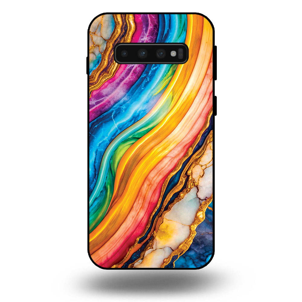 Telefoonhoesje voor Samsung Galaxy S10+ met regenboog goud marmer opdruk