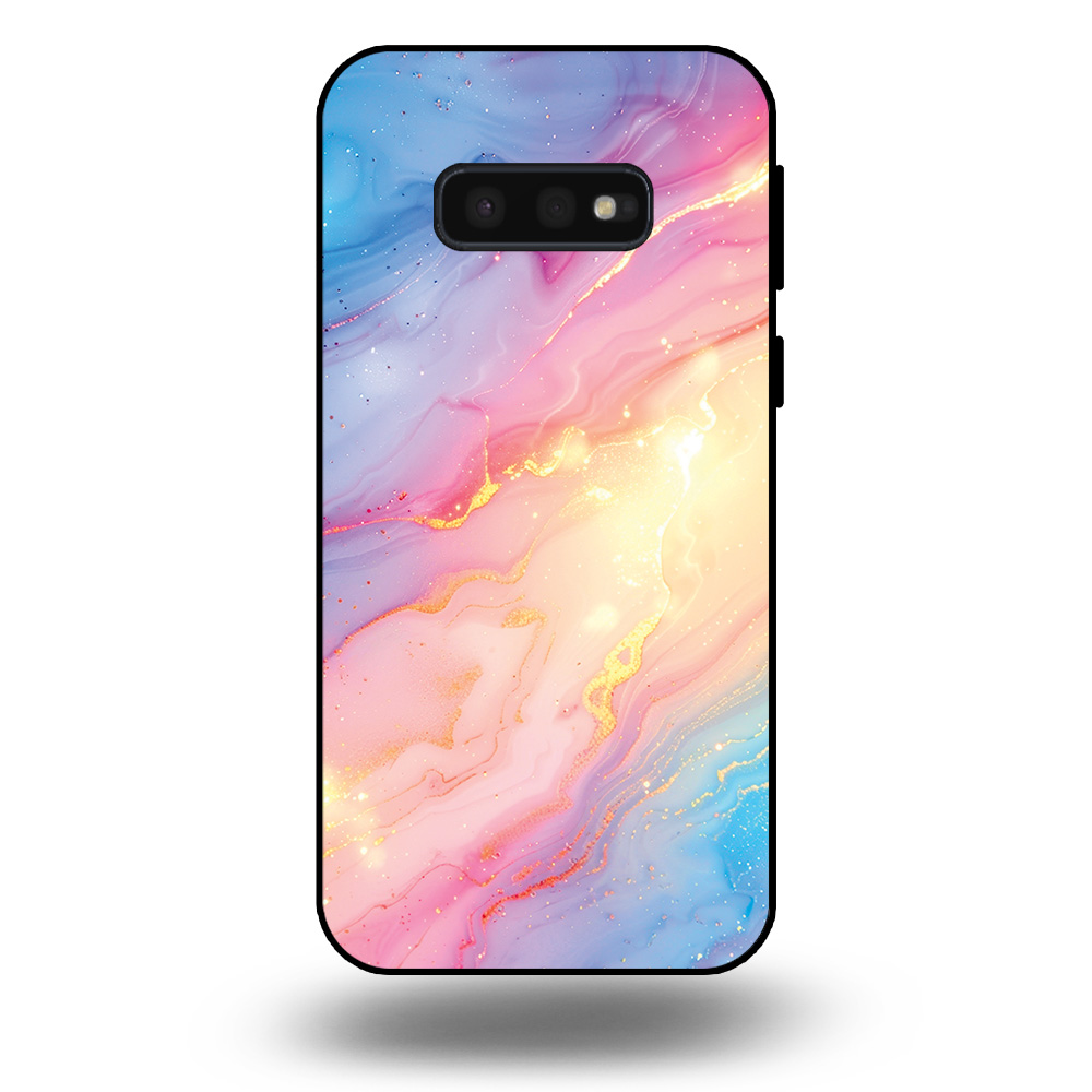 Telefoonhoesje voor Samsung Galaxy S10e met regenboog glitter marmer opdruk