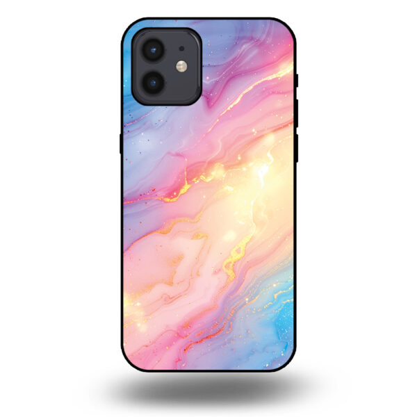 Telefoonhoesje voor iPhone 12 pro met regenboog glitter marmer opdruk