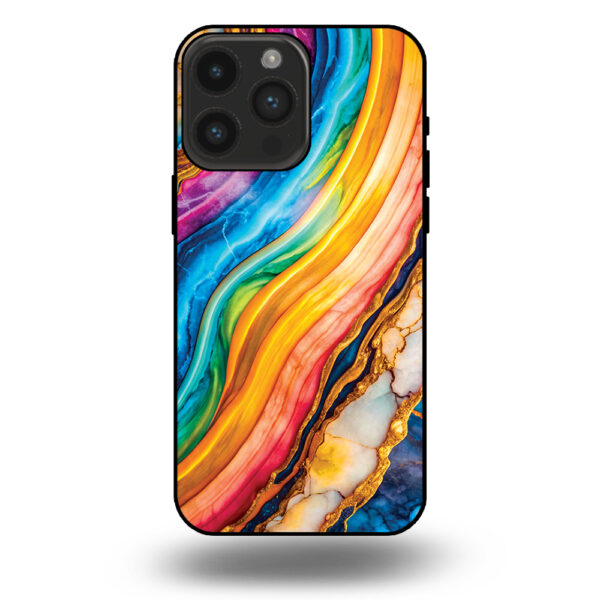 Telefoonhoesje voor iPhone 14 Pro Max met regenboog goud marmer opdruk