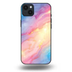 Telefoonhoesje voor iPhone 14 plus met regenboog glitter marmer opdruk