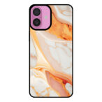 Telefoonhoesje voor iPhone 16 Plus met oranje marmer opdruk