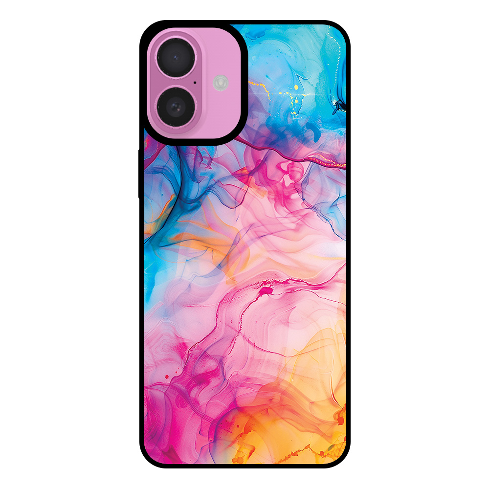 Telefoonhoesje voor iPhone 16 Plus met regenboog acryl marmer opdruk