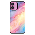 Telefoonhoesje voor iPhone 16 Plus met regenboog glitter marmer opdruk