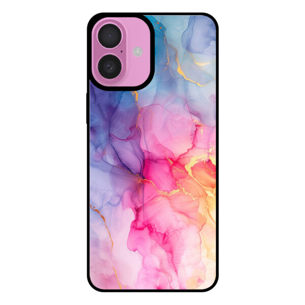 Telefoonhoesje voor iPhone 16 Plus met regenboog marmer opdruk