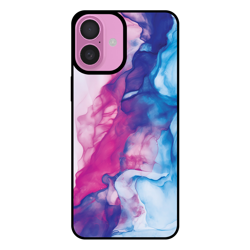 Telefoonhoesje voor iPhone 16 Plus met roze blauw marmer opdruk