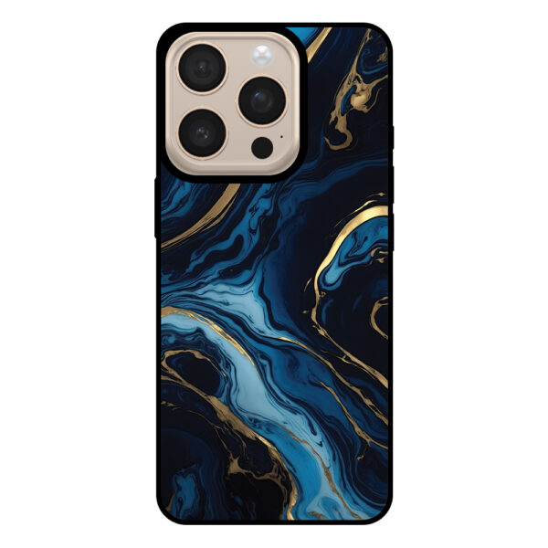 Telefoonhoesje voor iPhone 16 Pro Max met blauw goud marmer opdruk