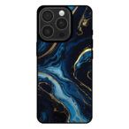 Telefoonhoesje voor iPhone 16 Pro met blauw goud marmer opdruk