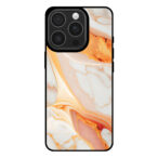 Telefoonhoesje voor iPhone 16 Pro met oranje marmer opdruk