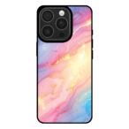 Telefoonhoesje voor iPhone 16 Pro met regenboog glitter marmer opdruk